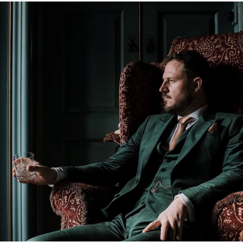 Green velvet custom made grooms wedding suit - Anthony Formal Wear