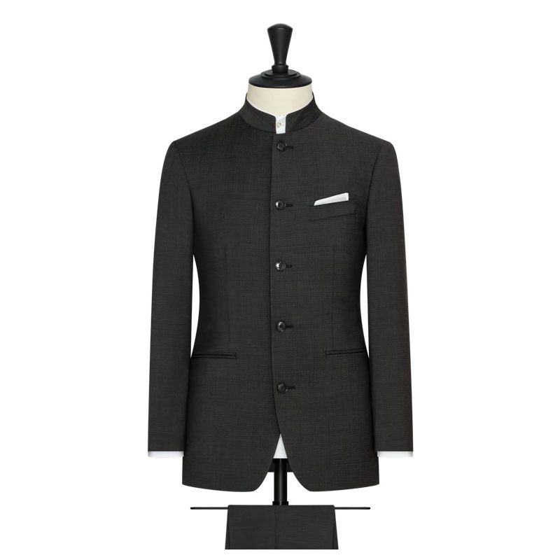 Black mircro-check made to measure nehru jacket - Anthony Formal Wear