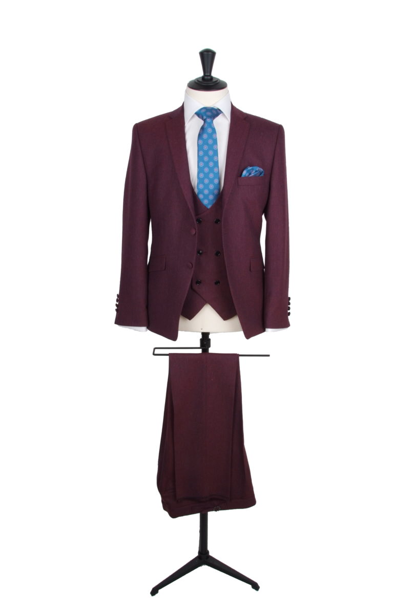 vintage Burgundy tweed suit hire