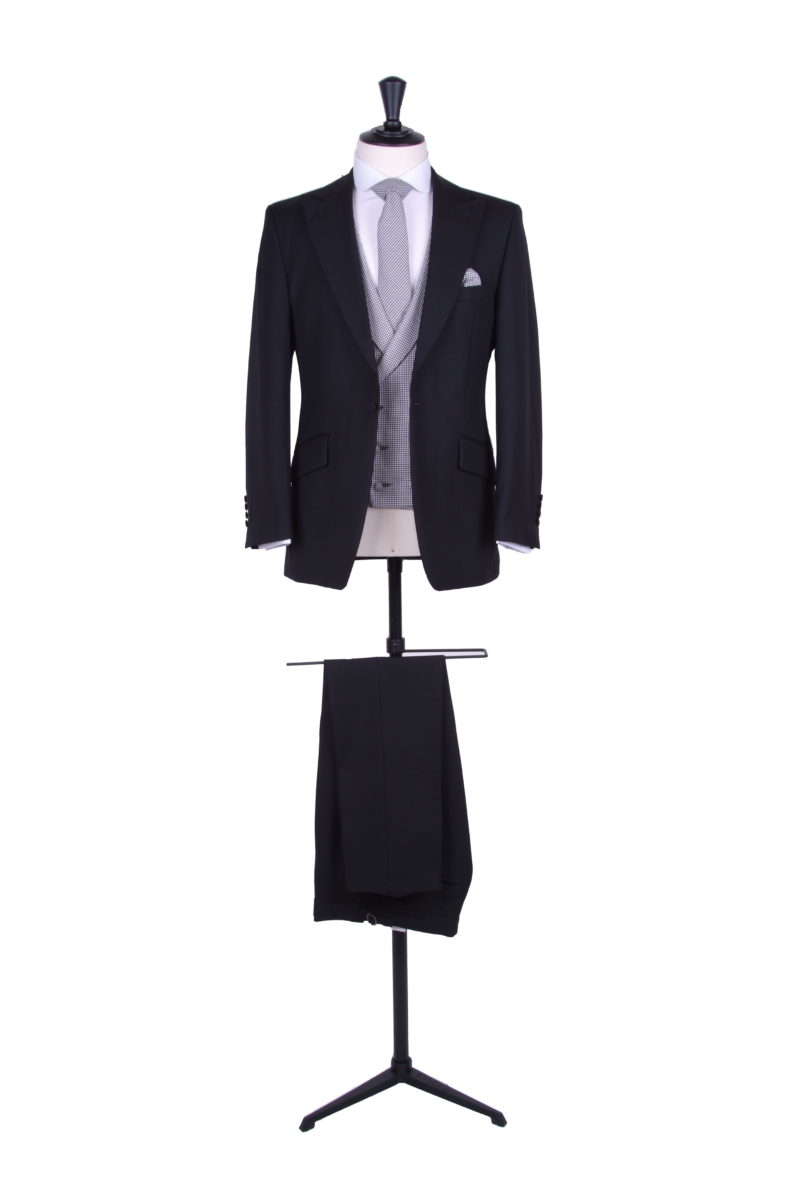 Navy light weight slim fit hire suit with dogtooth DB waistcoat