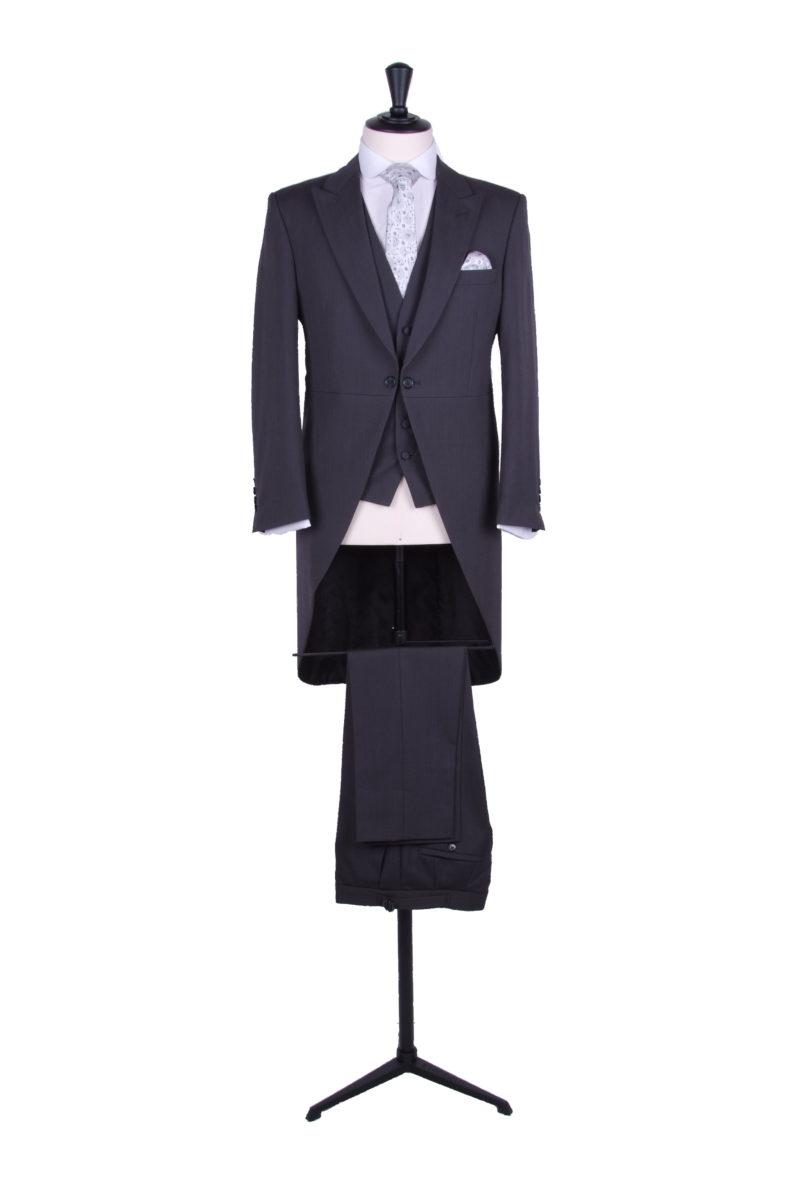 Charcoal grey herringbone tailcoat with matching waistcoat