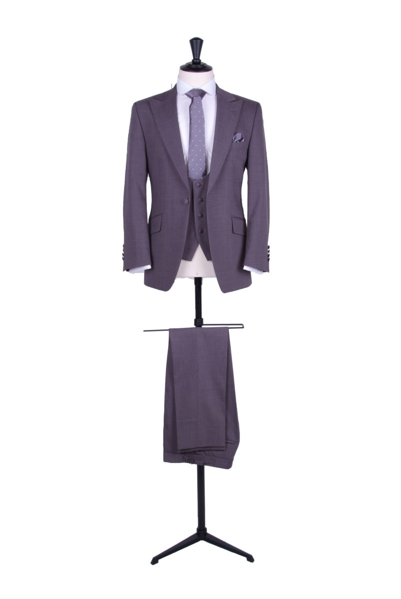 Grey slim fit light weight wool lounge suit with matching waistcoat