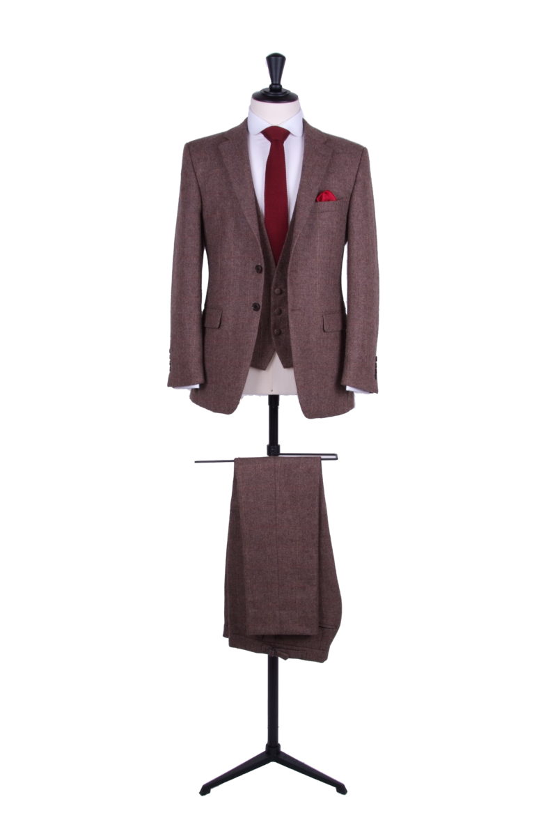 Brown tweed slim fit hire suit
