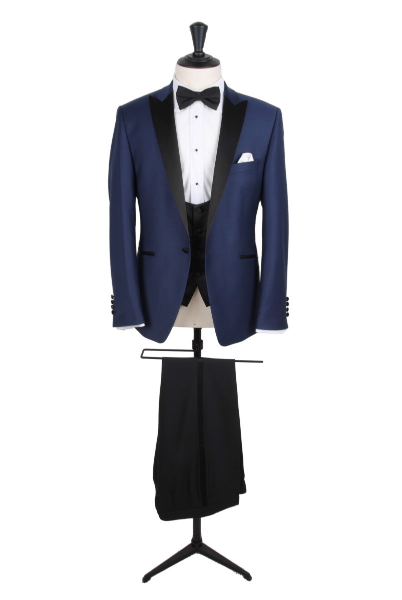 Slim fit navy dogtooth dinner suit hire