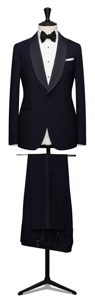 Made to measure black velvet shawl collar dinner suit