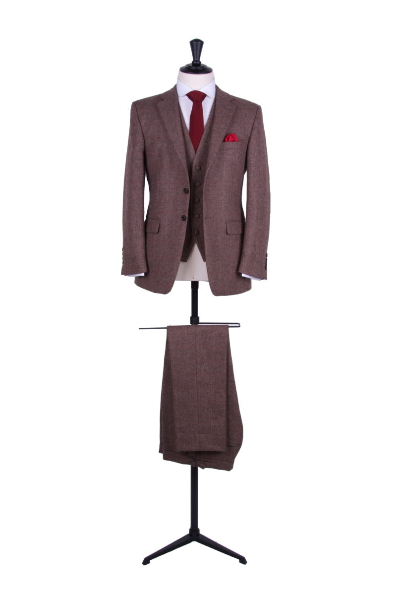Brown tweed wedding hire suit
