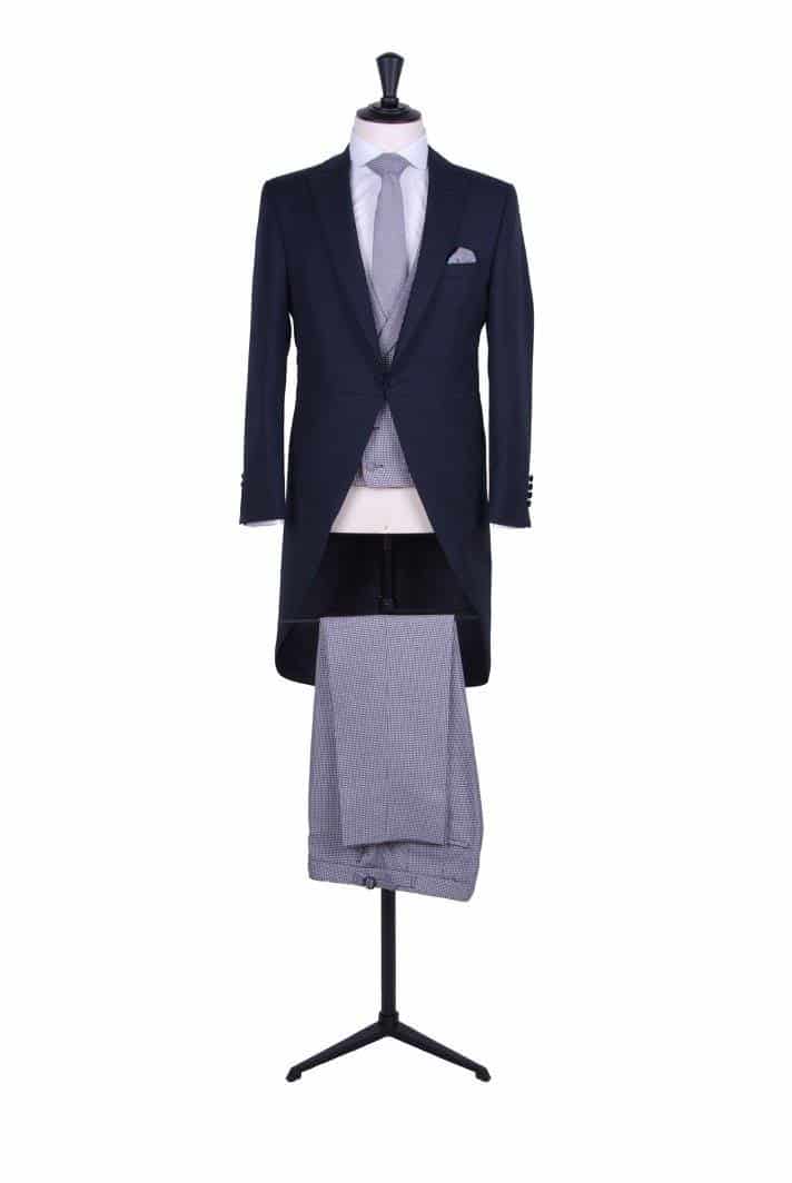 Traditional navy tailcoat with dogstooth trouser & waistcoat