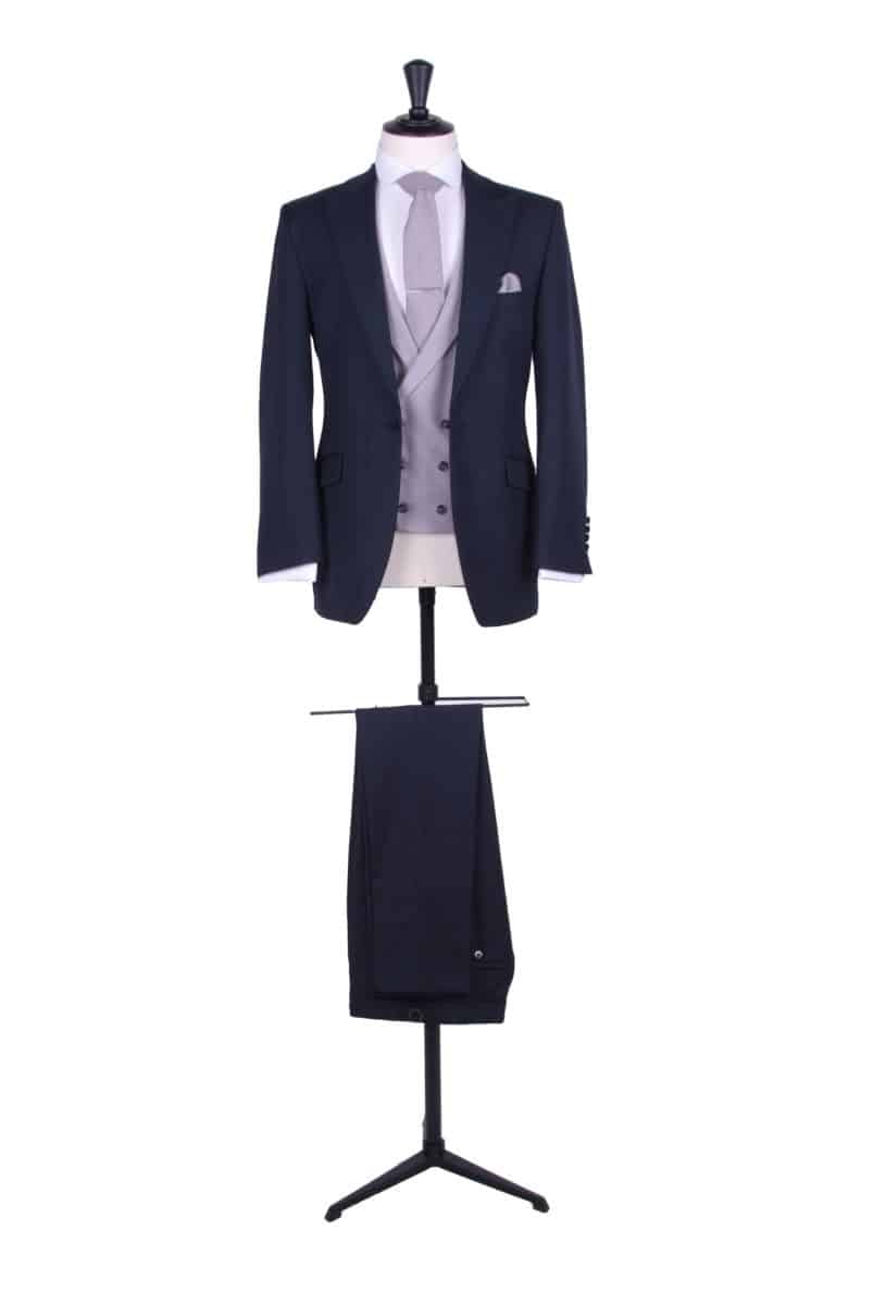 Navy lounge suit with Ascot grey DB waistcoat