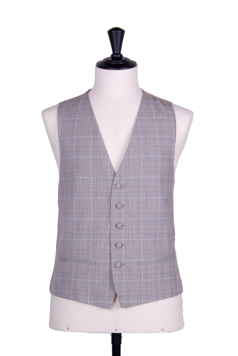 Brown Prince of Wales single breasted waistcoat 