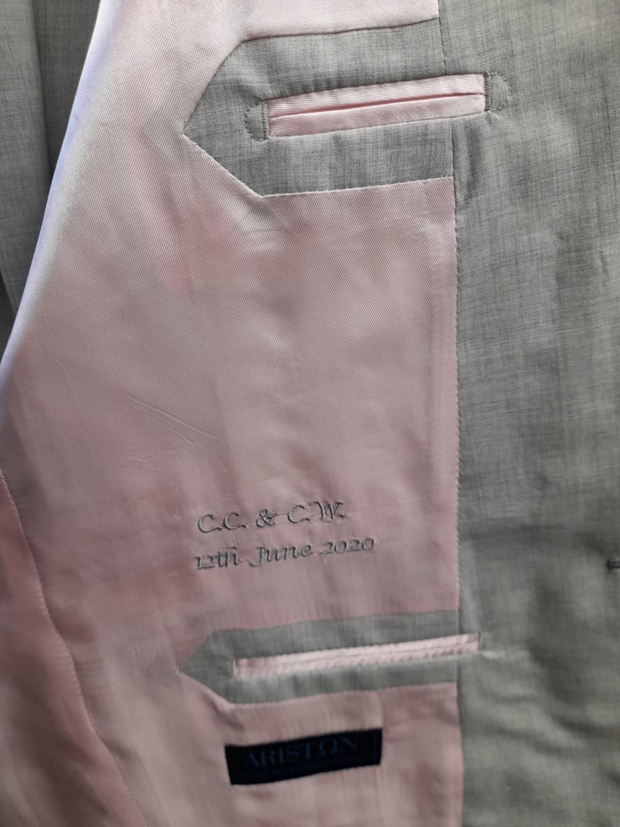 soft pink lining on Grooms jacket