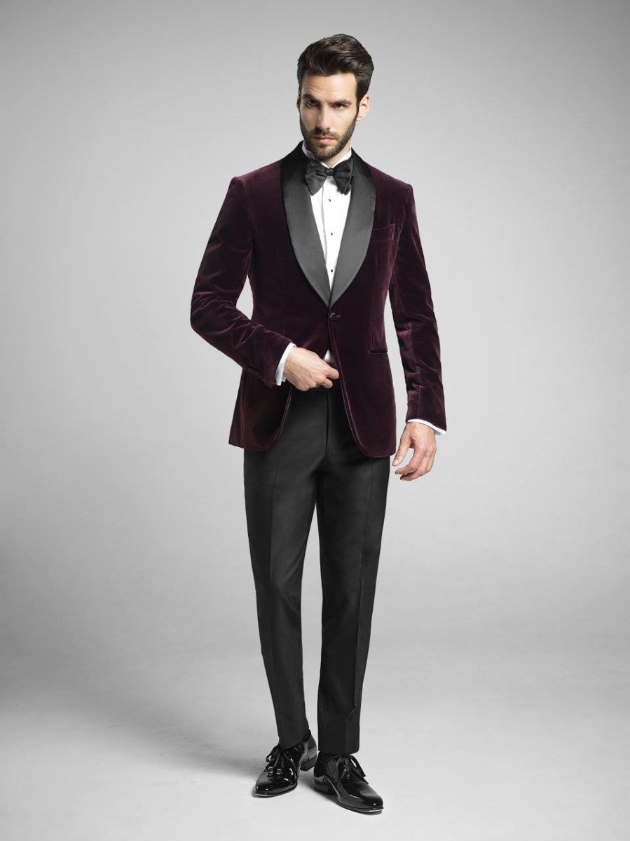 Burgundy velvet custom made wedding suit