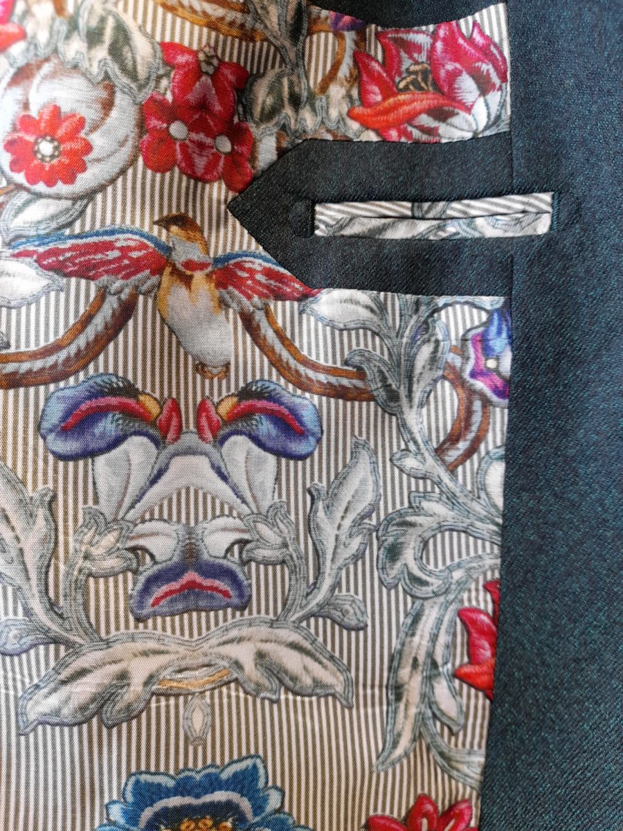 Scrolls and flowers suit jacket lining