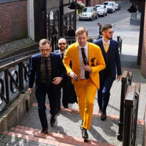 Mustard suit for a wedding