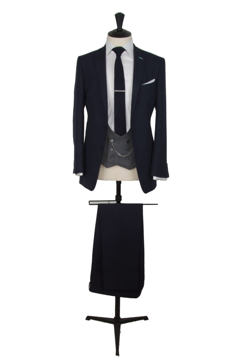 Custom made navy suit with grey CDB waistcoat