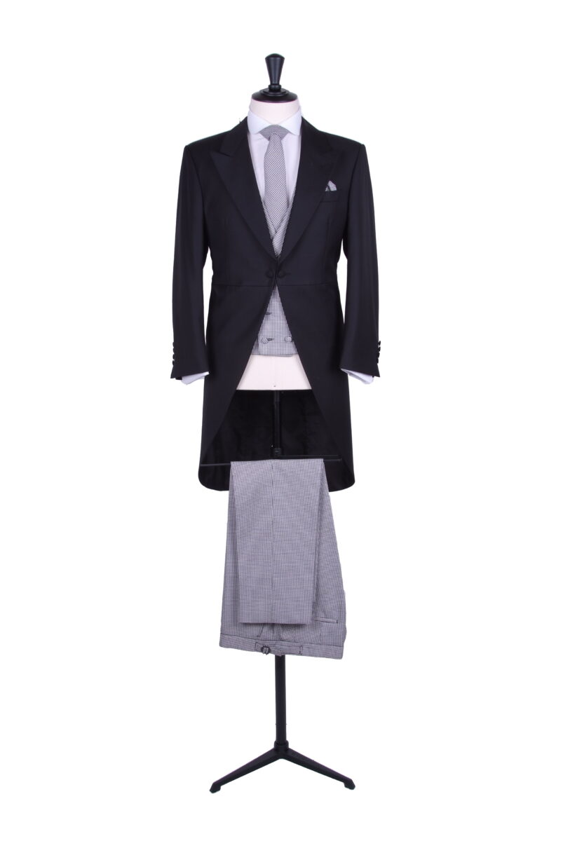 Traditional tailcoat in black with dogstooth trousers & waistcoat