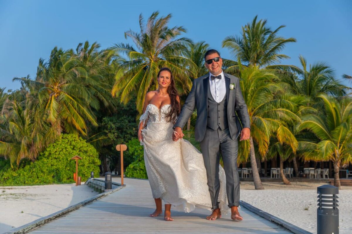 Kez wanted something different for his Caribbean destination wedding suit. He chose a grey dinner suit