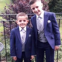 Mr Marney's two page boys in matching royal blue suits & Ascot grey DB waistcoats