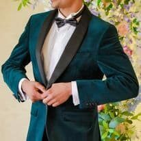 Green velvet custom made tuxedo wedding suit