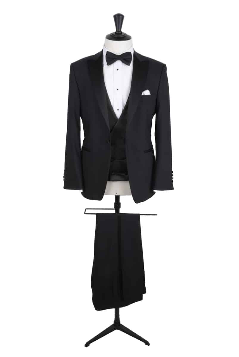 Hire black peak lapel hire dinner suit with CDB waistcoat