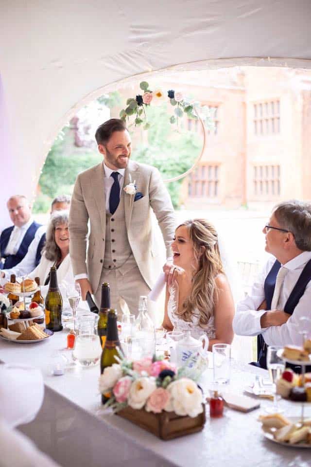 Mr Paczensky had a light beige made-to-measure suit for his marquee venue wedding