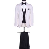 White shawl tuxedo with collarless SB waistcoat