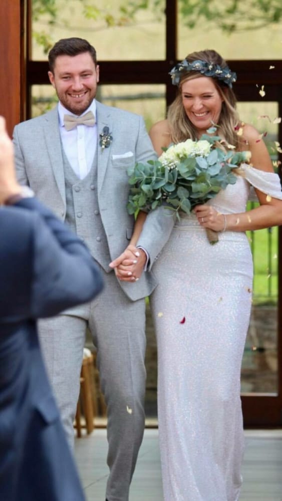 Andres in our lambs wool grey wedding suit