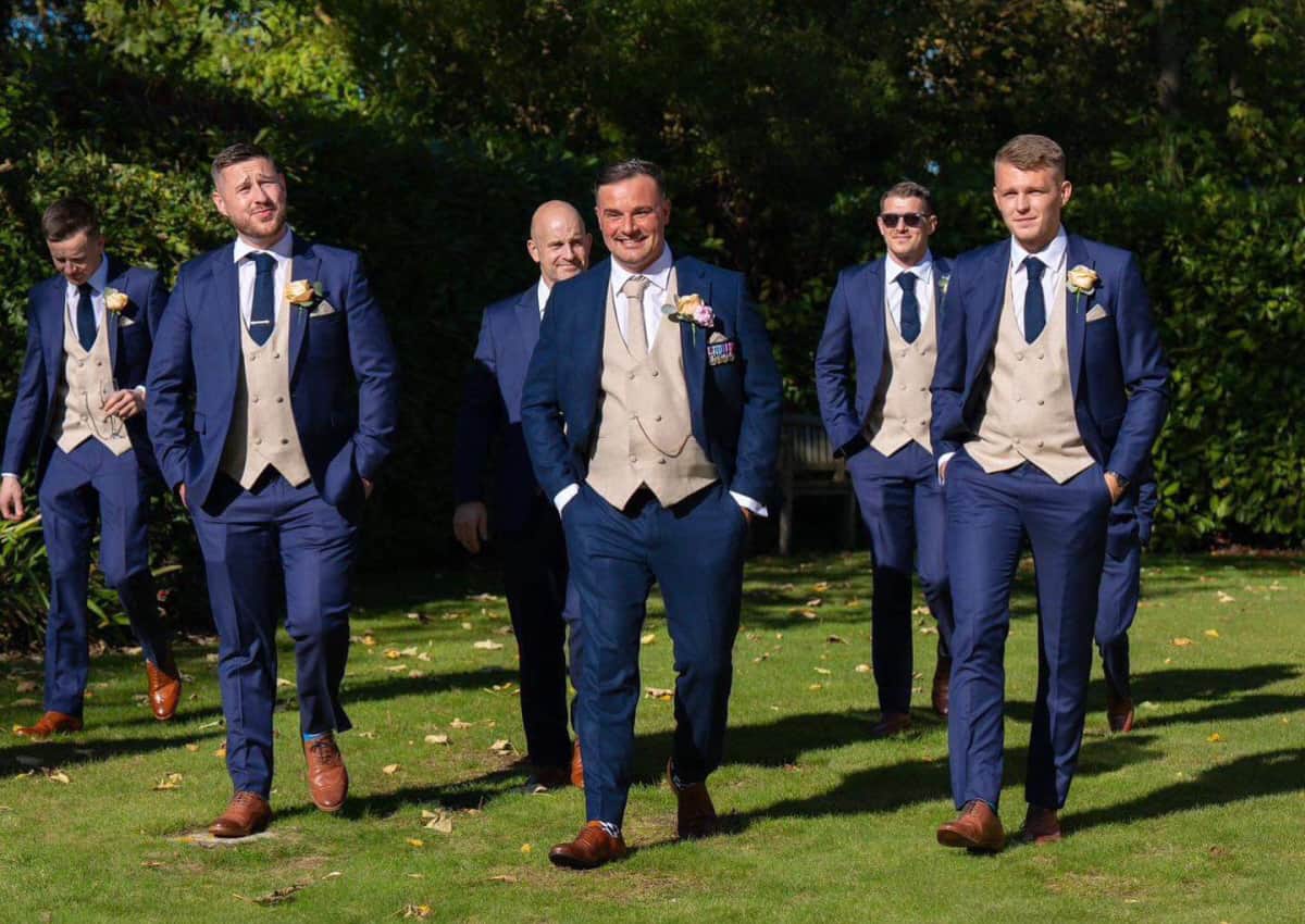 Mr King and his Ushers in our hire royal blue lounge suits 22-10-23