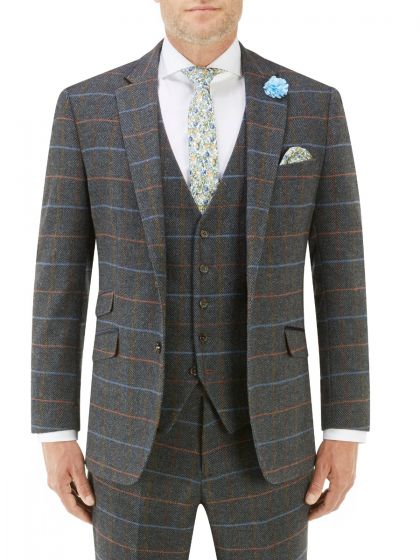 Grey & orange check tweed ready to wear suit