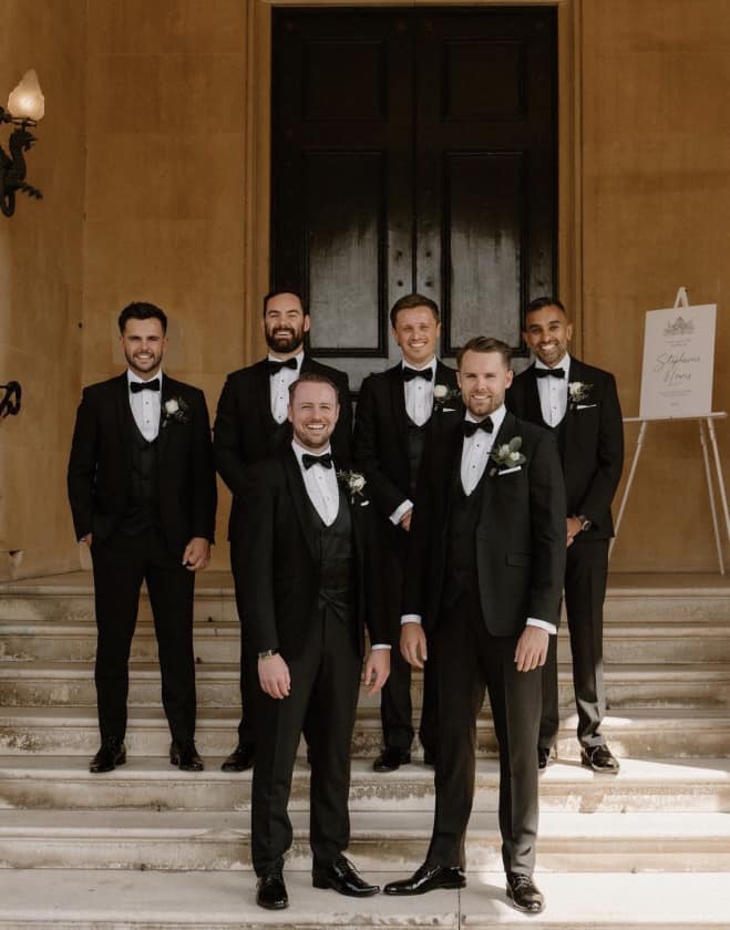 Lewis and Groomsmen in patent shoes