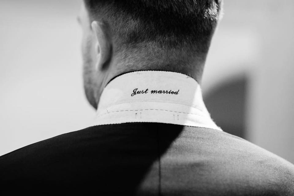 'Just married' Groom suit melton