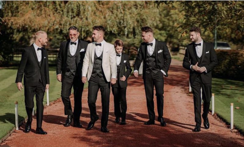 Ryan and Ushers in hire tuxedo wedding suits