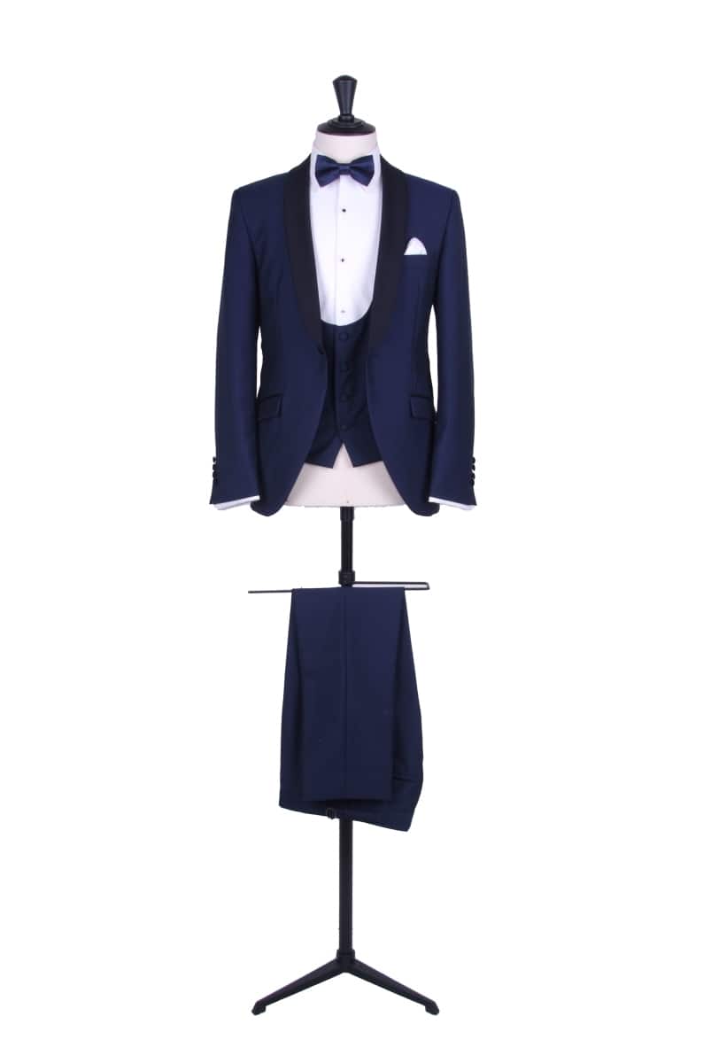 Black tie wedding - royal blue DJ with scoop waistcoat