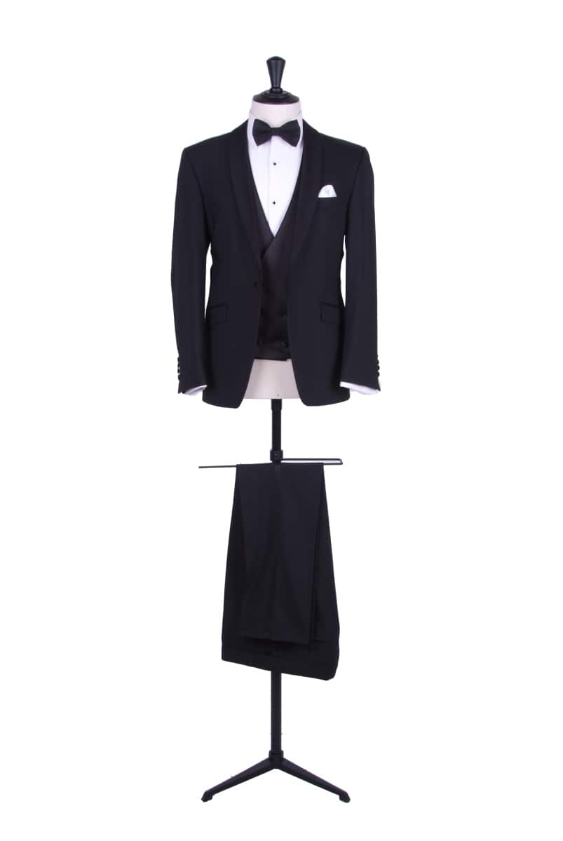 Black tie wedding suit, shawl collared with CDB waistcoat